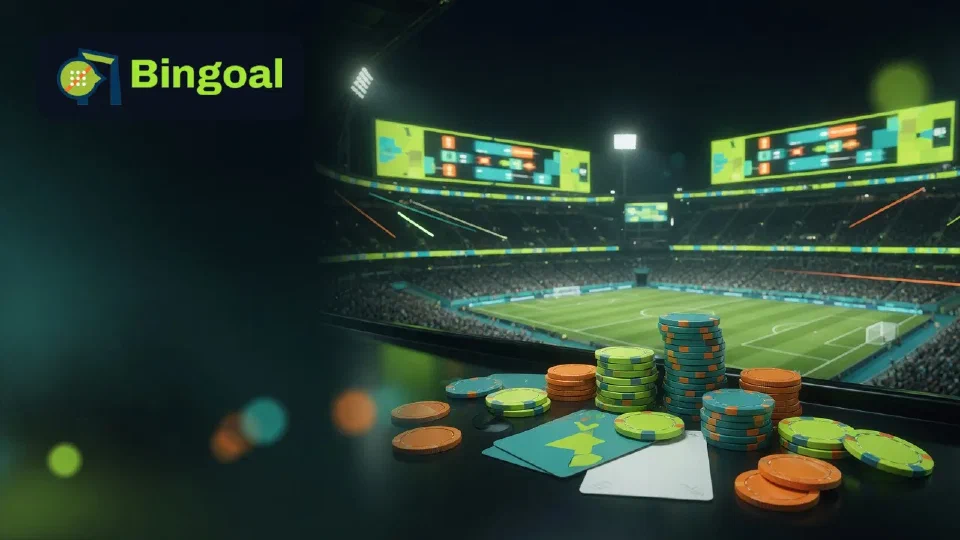 Illustratie: voetbalstadion met odds in de kleuren van Bingoal