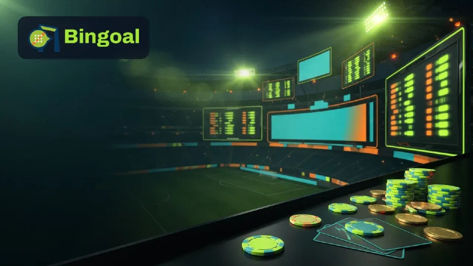 Illustratie: voetbalstadion met odds in de kleuren van Bingoal