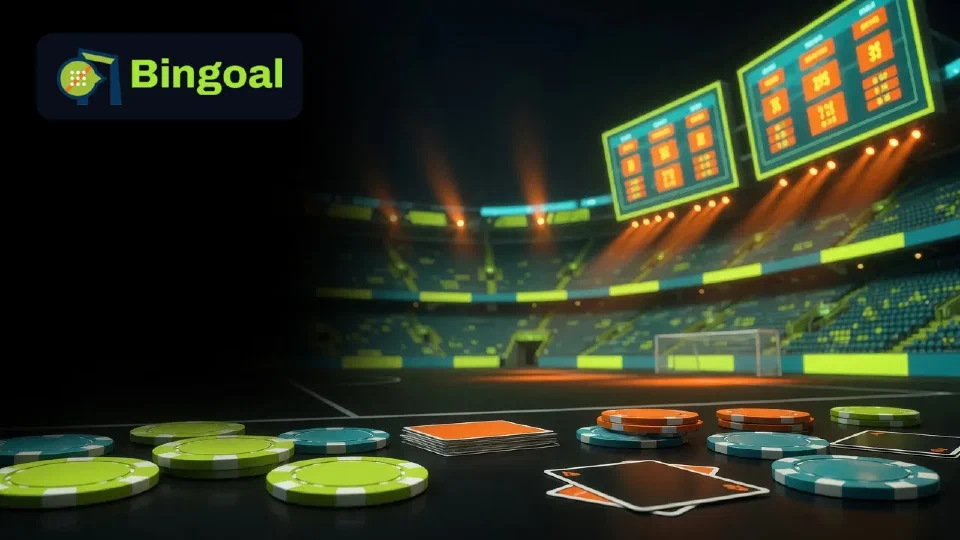 Illustratie: voetbalstadion met odds in de kleuren van Bingoal
